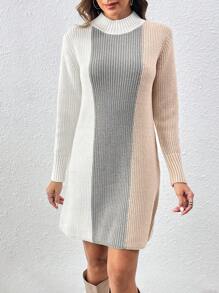 SHEIN LUNE Women's Color Block Short Knitted Sweater Dress Fall Cloth For Women - Multicolor - View 7