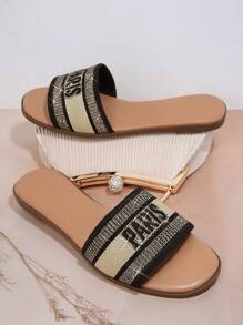 SHUZIA 女士平底凉鞋，带水钻装饰，时尚情人节礼物夏季鞋 - 卡其色 - 查看 6