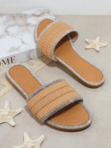 SHUZIA Women's Fashion Flat Sandals With Rhinestone Decoration