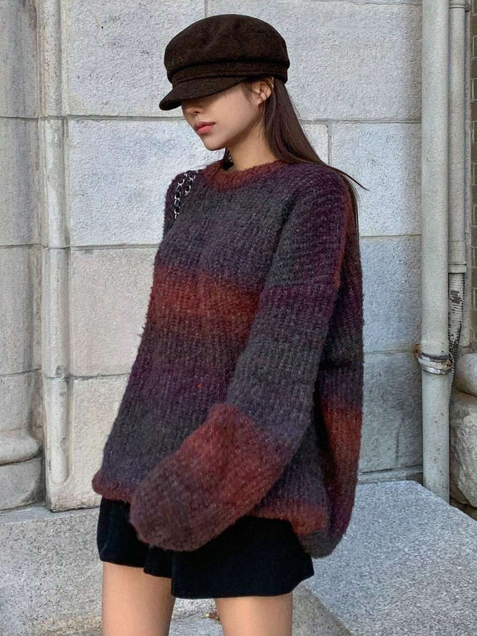Women's Loose Casual Ombre Drop Shoulder Knit Sweater For Spring And Autumn,Long Sleeve Tops,Fall Women Clothes