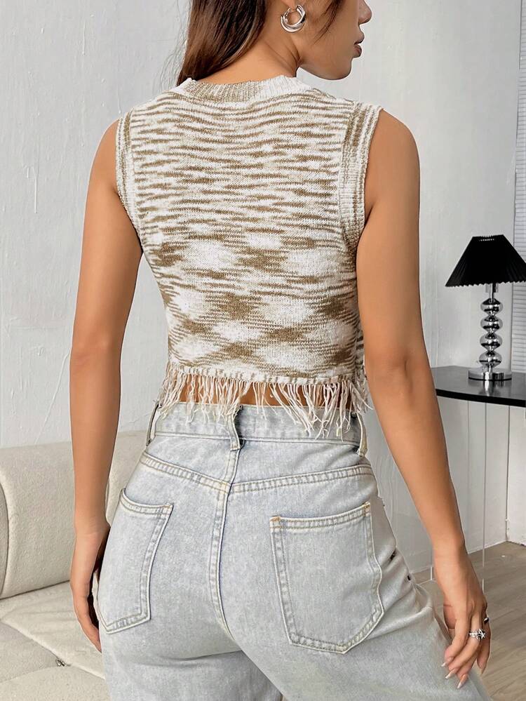 Fringed Knitted Top With Cut-out Design