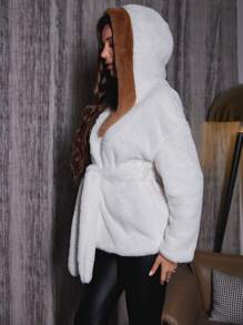 Zolique Color Blocking Hooded Coat With Collar Fall Cloth For Women - Multicolor - View 4