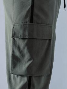 多口袋男士戶外工裝褲 - 綠色 - 查看 8