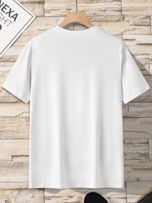 男士白色圓領印花t恤 - 白色 - 查看 2