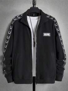 Manfinity VCAY Men's Letter Printed Corduroy Jacket, For Fall Winter - Black - View 1