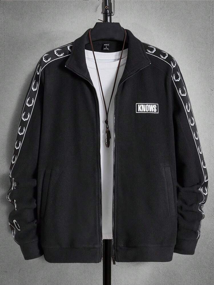 Men's Letter Printed Corduroy Jacket, For Fall Winter