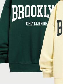 SHEIN Tween男孩休閒帽衫,有字母印花設計,兩種顏色可選,單件或成對販售 - 彩色 - 查看 5