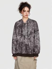 Grunge Punk Ladies' Landscape Print Zip-up Hoodie For Outdoor Activities - Multicolor - View 3