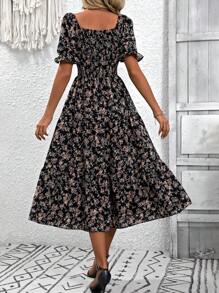 Breezaya Women's Floral Shirred Dress - Black - View 2