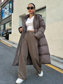 DAZY Women's Zippered Hooded Padded Coat With Belted Waist, Ladies Winter Casual Belted, Pocket, Zipper Regular Sleeve Hooded Regular Fit Mocha Brown Plain Women Padded Coats, Winter Warmth/ Winter Fashion ,Winter Women Clothes,Winter Coat Women - Mocha Brown - View 4