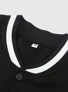 ROMWE MEN Prep Men Letter Graphic Two Tone Varsity Jacket Without Hoodie - Black and White - View 3