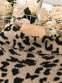 SHEIN LUNE Women's Plus Size High Neck Leopard Print Splice Drop Shoulder Sweater Knit Pullover Fall Winter Outfit - Multicolor - View 3