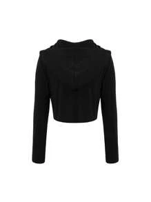 DAZY Long Sleeve Hooded Top - Black - View 8