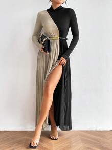 Firerie 顏色拼接打褶開叉女裝連衣裙 - 彩色 - 查看 1