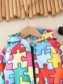 嬰兒男童有趣可愛拼圖3d印花外套,適用於秋冬季 - 彩色 - 查看 5