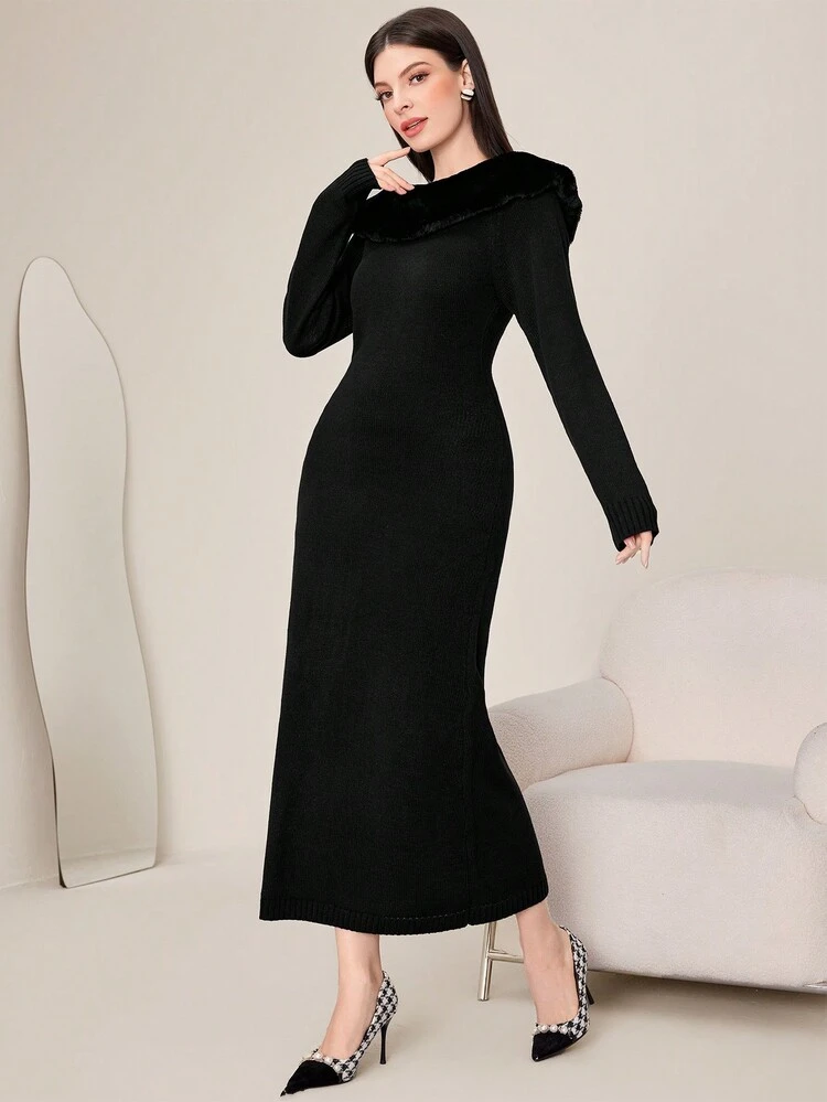 Women's Knitted Dress With Patchwork Fall Cloth For Women