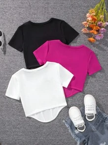 Bộ 3 áo thun dệt kim tay ngắn cổ vuông màu trơn thời trang cho bé gái tuổi teen. - Nhiều màu - Xem 2