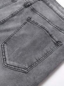 Manfinity EMRG Men's Grey Distressed Denim Shorts Jorts Plain Light Vacation Vintage - Grey - View 4