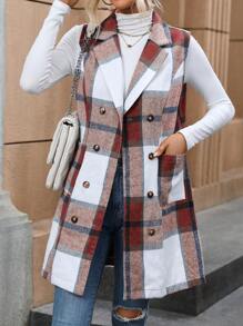 SHEIN LUNE Của phụ nữ Không tay Kẻ sọc In Áo vest - Đỏ - Xem 3