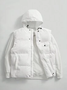 GENTILAND Abrigo con capucha acolchado, bolsillo con solapa y cordón ajustable para hombres - Blanco - Ver 5