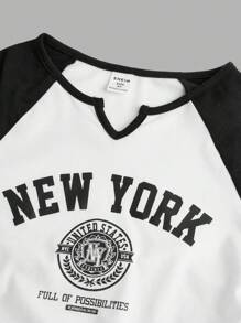 SHEIN Cô gái Tween Đơn giản Phong cách đường phố Giải trí Đan Tương phản Màu sắc Cổ chữ V Tay áo dài Áo thun Với Khe - trắng - Xem 4