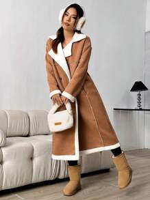 SHEIN Unity Women's Long Fur Coat - Khaki - View 4