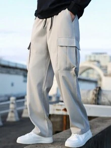 Manfinity Hypemode Loose Fit Men's Multi-Pocket Cargo Pants - Light Grey - View 8