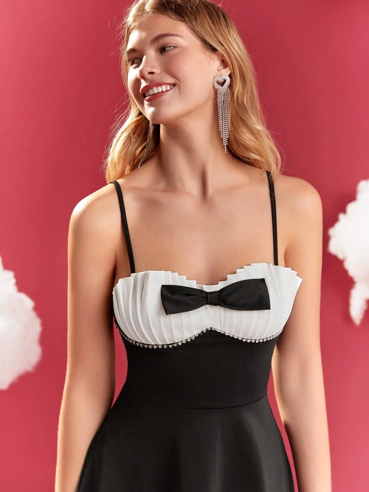 Women's Color Block Cami Dress With Bow Detail