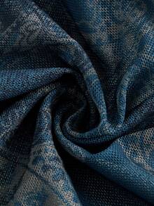 ROMWE Hippie 復古印花蕾絲綁帶上衣 - 藏蓝色 - 查看 3