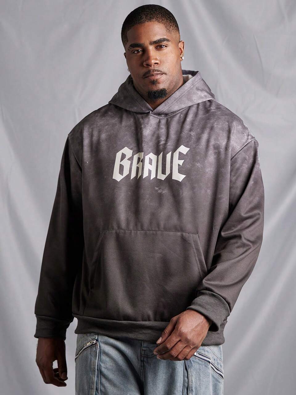 Men's Plus Size Letter Printed Kangaroo Pocket Hoodie