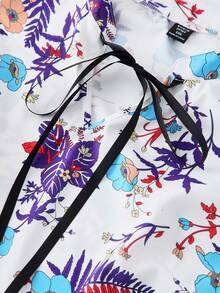 SHEIN LUNE Top De Talla Grande Con Escote De Pico, Estampado Floral Y Adornos De Volantes - Púrpura malva - Ver 7