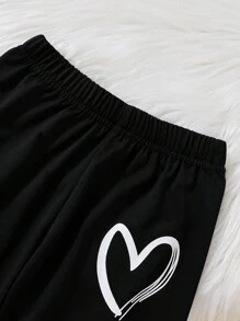 SHEIN Bé gái Love Hình trái tim Tay áo dài Hai chiếc Bộ Đối với Mùa thu Và Mùa Đông - Hồng - Xem 4