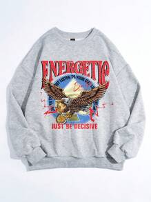 SHEIN EZwear Của phụ nữ Lỏng lẻo phù hợp Áo nỉ - Màu Xám nhạt - Xem 1