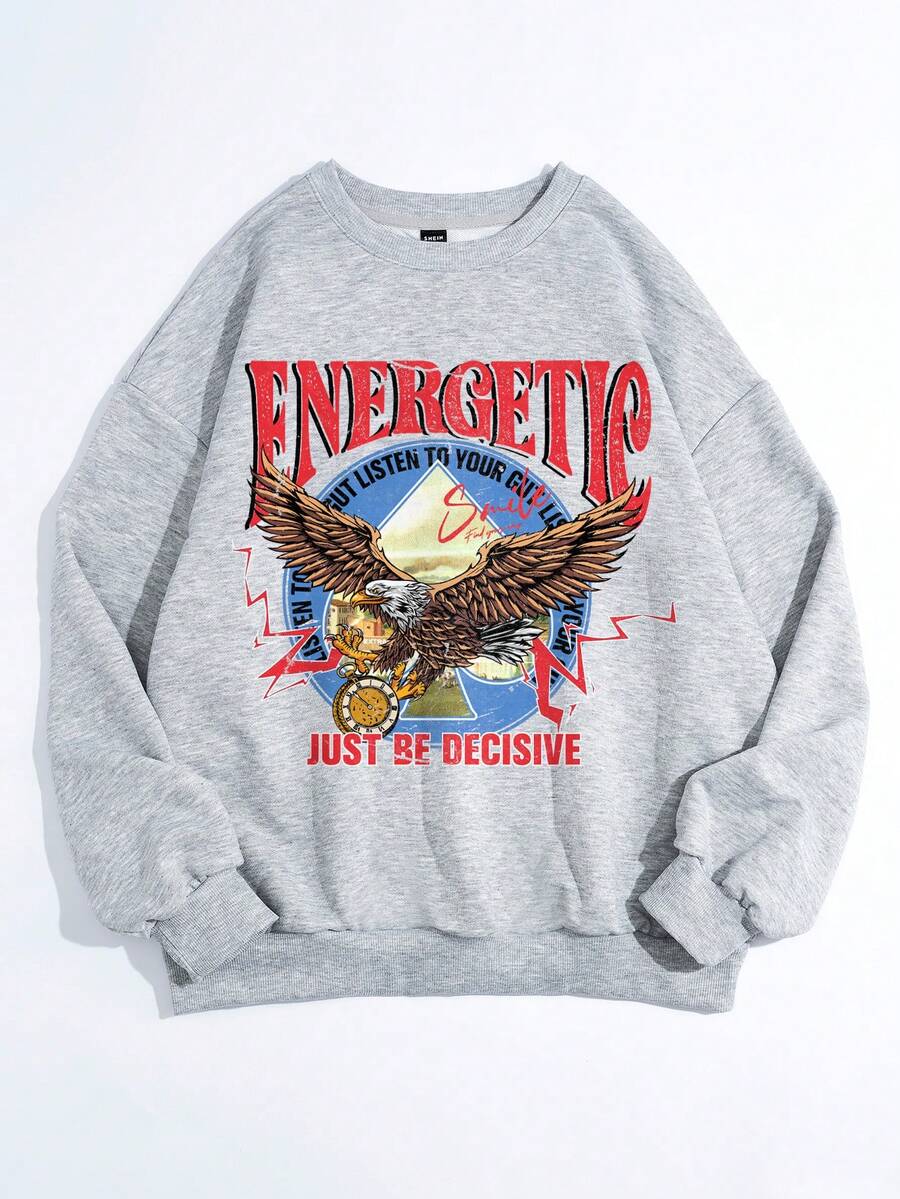 SHEIN EZwear Của phụ nữ Lỏng lẻo phù hợp Áo nỉ - Màu Xám nhạt - Xem 1