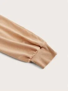 SHEIN EZwear 女裝帶擺兜帽超短毛衣 - 卡其色 - 查看 3