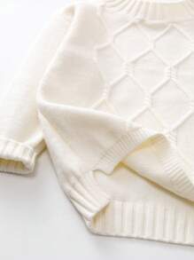 秋冬新品女嬰半高領毛衣+背帶毛衣洋裝套裝 - 米色 - 查看 5