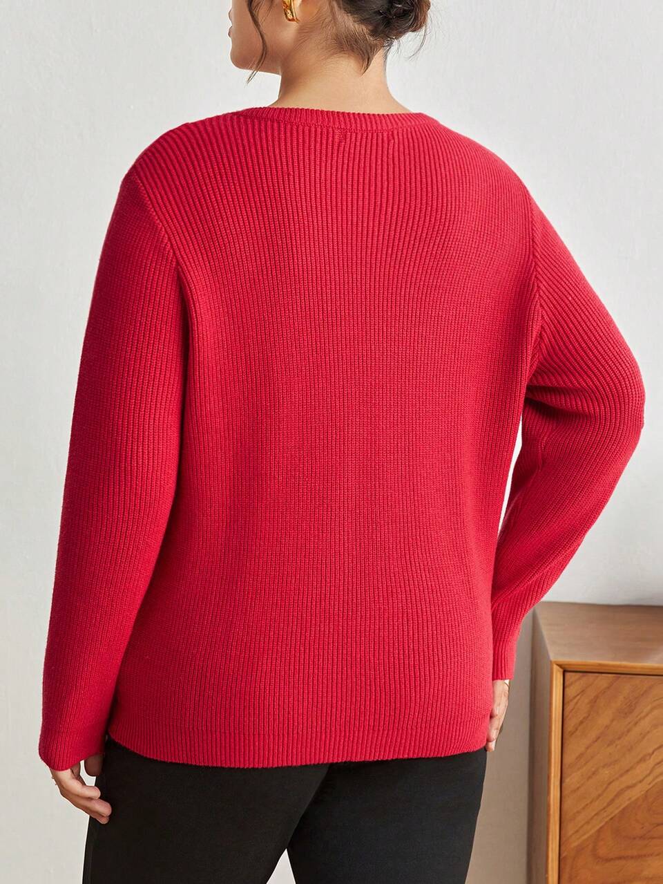 Plus Size Solid Color Hollow Out Sweater