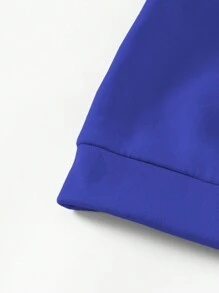 SHEIN LUNE Của phụ nữ Màu thuần Thả vai Lông cừu Áo nỉ - Màu xanh lam - Xem 5