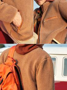 In My Nature Men's Front Zipper Outdoor Fleece Jacket - Brown - View 7