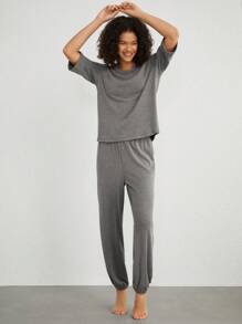 Ocili Leisure Women's Half Sleeve Solid Color Home Wear Top - Dark Grey - View 7