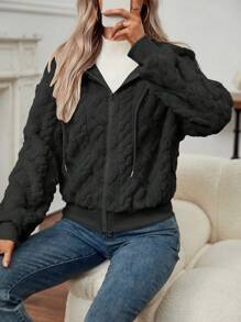 EMERY ROSE 女式黑色紋理毛絨連帽夾克 - 黑色 - 查看 5