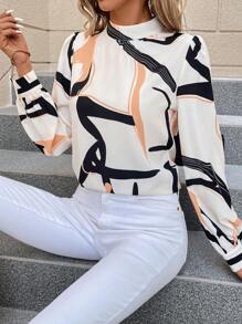 SHEIN Clasi Women's Color Block Stand Collar Long Sleeve Shirt - Multicolor - View 5