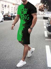 SHEIN Manfinity LEGND 男士字母印花t卹+短褲2件/套