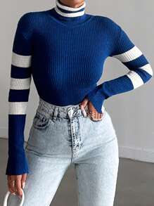 SHEIN Striped Pattern Turtleneck Sweater