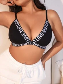 SHEIN Women's Plus Size Black Bra With Thin Straps & Wireless Bra Sports - Black - View 1