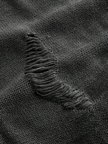 ROMWE PUNK Plus 1pc Ripped Drop Shoulder Sweater - Dark Grey - View 3