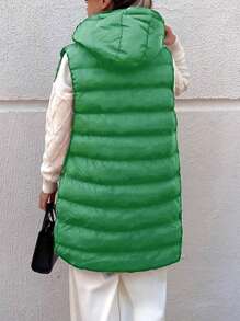 EURMUSE Women's Sleeveless Hooded Zipper Closure Padded Jacket - Green - View 2