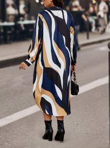 SHEIN LUNE Plus Size All-Over Button-Down Shirt Dress - Multicolor - View 2