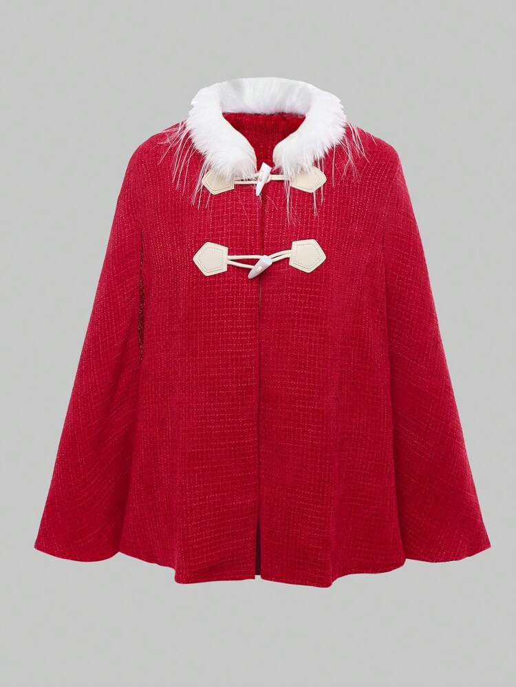 Christmas Woolen Coat With Fur Collar And Cape Design Fall Cloth For Women