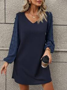 SHEIN Clasi Tay áo dài Váy chữ A - Màu xanh hải quân - Xem 1